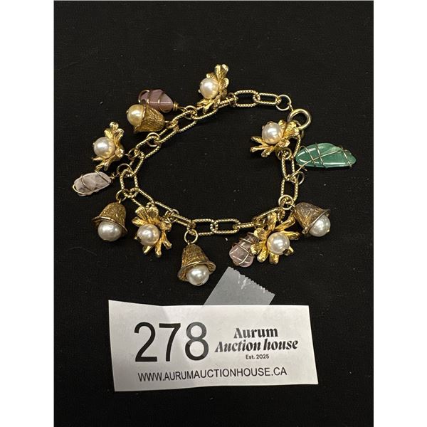 Vintage Gold Plated Bracelet w/ Lot of Various Charms