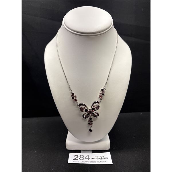 Lovely Vintage Silver Plated w/ Rhinestones Necklace