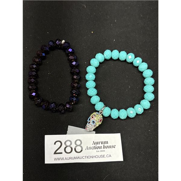2 Vintage Heavy Glass Beads Bracelets