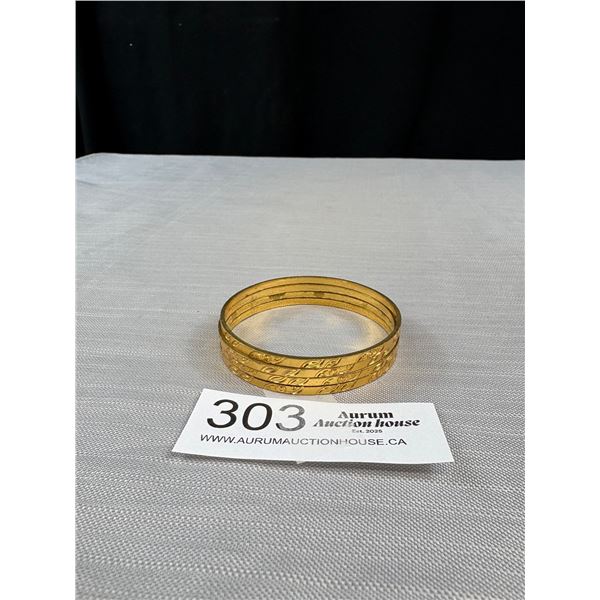 Nice 4 Vintage Hand Engraved Gold Plated Bangles, Matching Design