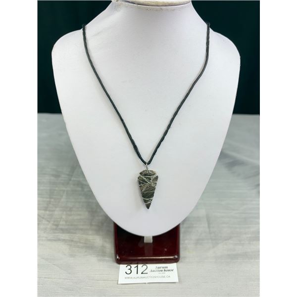 Vintage Hand Crafted w/ Silver Wire Speer Head Pendant w/ Black Cord Necklace