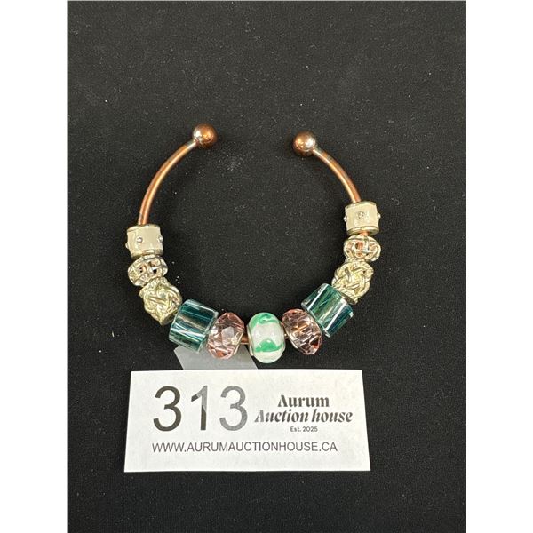 Vintage Open Cuff Bangle w/ Beads , Ends are Screwed On Add + Remove Beads