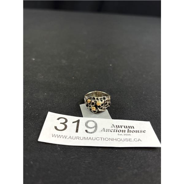 Vintage Sterling Silver + Gold Hand Crafted Ring Size 6