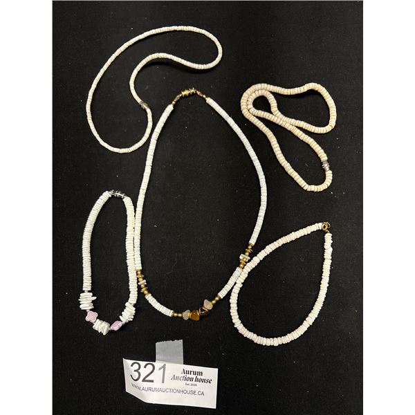 4 Vintage Puka Shell Necklaces + 1 Bracelet