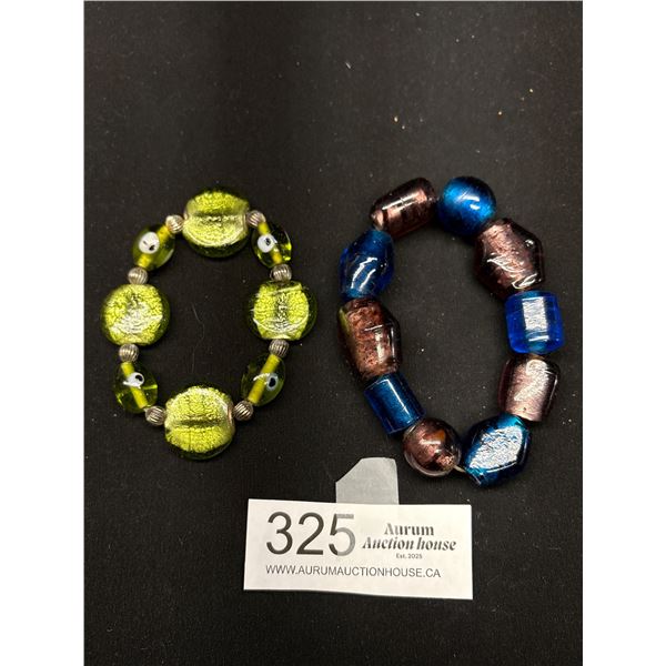 2 Vintage Large + Heavy Glass Beads Bracelets