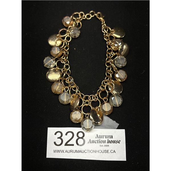 Gold Plated w/ Gold + Crystal Beads Charm Bracelet