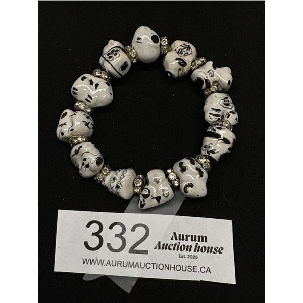 Vintage Hand Painted White Porcelain Beads Bracelet