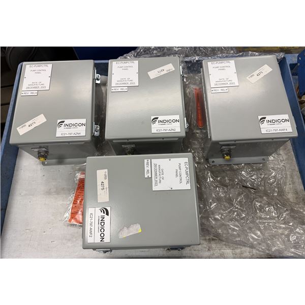 (4) Indicon #EC-PUMPCTRL Pump Control Units w/Nvent Hoffman #A10086CH Cutout Box