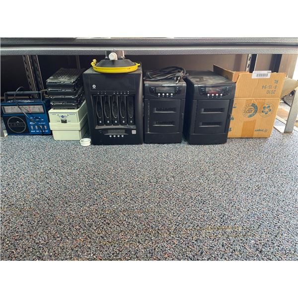 Lot of Assorted Electronics Including Two Multi-Bay Disk Arrays and Miscellaneous Devices