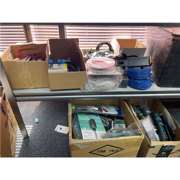 Lot of AssortedÂ Networking and Electronics Components Including Cables and Remotes