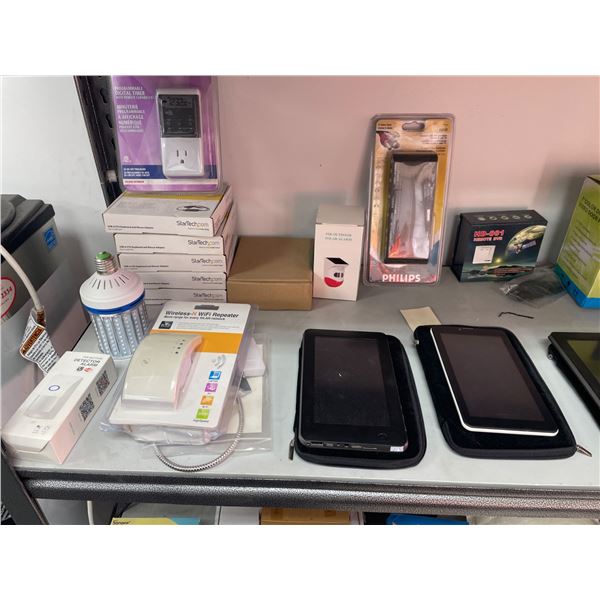Lot of AssortedÂ Electronics Including Tablets, Video Door Phone, and LED Bulbs