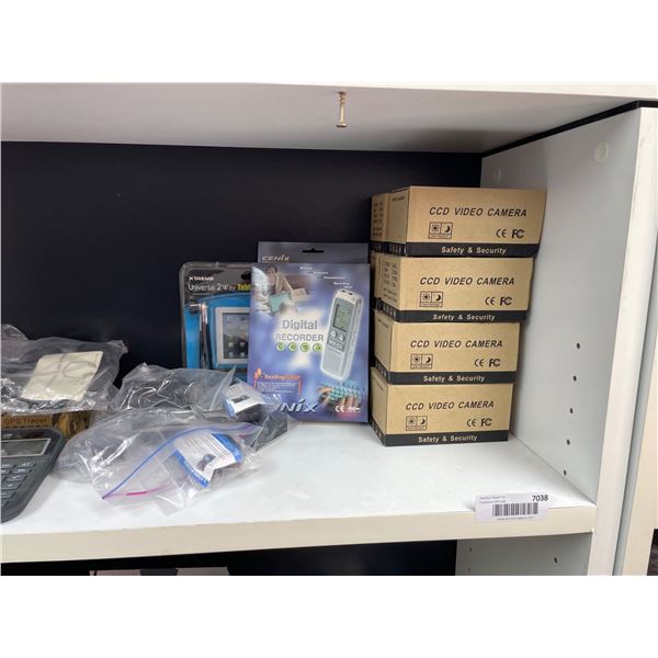 Lot of AssortedÂ Electronics Including CCD Video Cameras, Digital Voice Recorder, and Calculator