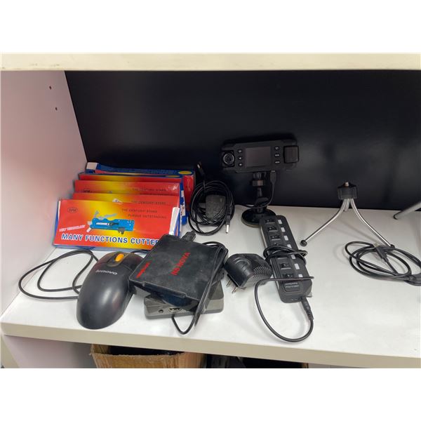 Lot of AssortedÂ Electronics Including Camera Accessories, Power Strips, and Tripods