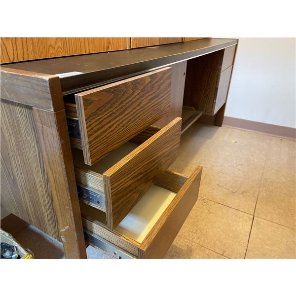 6ftx30inx30in Wooden Cabinet with Four Drawers and Open Shelving