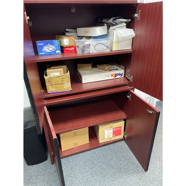 36inx20inx57-1/2in Wooden Storage Cabinet With Contents
