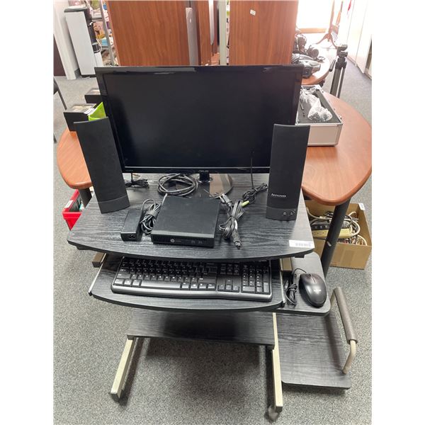 Desktop Computer Setup with HP ProDesk 600 G2 mini PC, ASUS Monitor, and Speakers