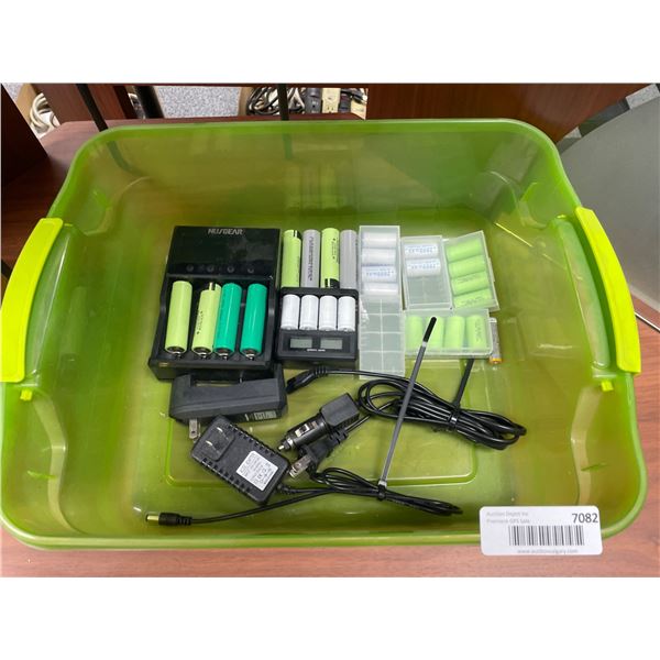Lot of Assorted Rechargeable Batteries With Battery Chargers And Storage Cases
