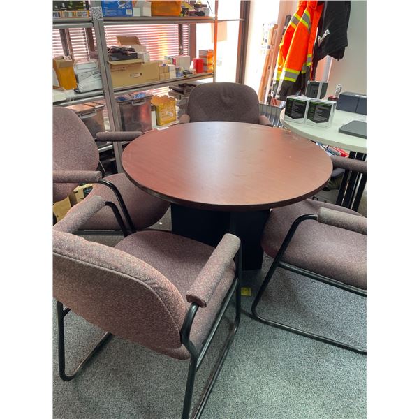 36in Round Wooden Meeting Table With Four Upholstered Chairs