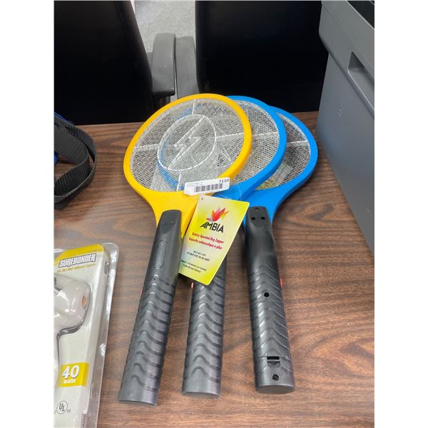 Lot of 3 Electric Insect Swatters with Mesh Design and Plastic Handles