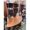 Image 2 : 48in Corner Wood Computer Desk With Shelving and Frosted Panels