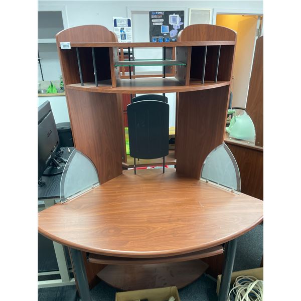 48in Corner Wood Computer Desk With Shelving and Frosted Panels