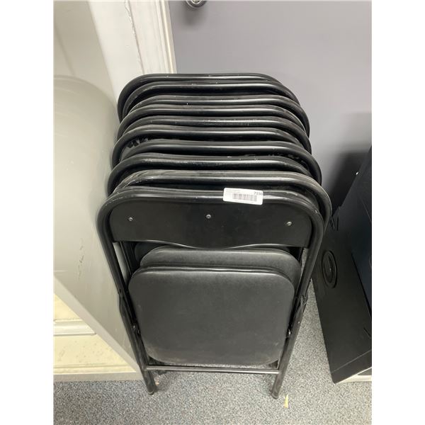 Lot of 6 Black Metal Folding Chairs With Padded Seats