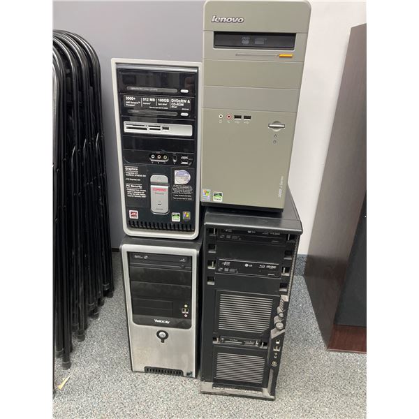 Lot of 4 Desktop Tower Computers Featuring Lenovo and Dell