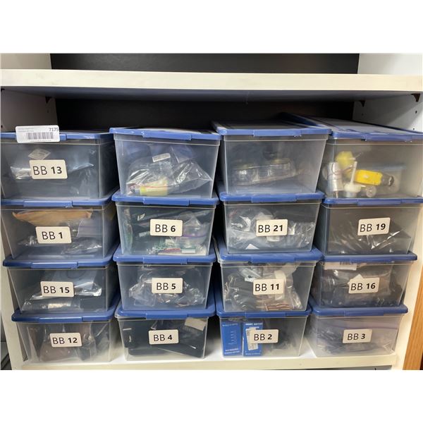 Electronics Components and Parts Stored in Labeled Containers