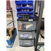 Image 1 : 3-Drawer Storage Unit With Assortment of Components and Blue Stackable Bins