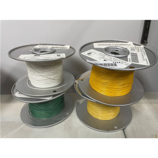 Lot of 4 Spools of Wire 28 T/C White, Green, and Yellow, Type 1007/1569, 300V, 105C