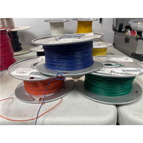 Lot of 3 Spools of Electrical Wire, 26 AWG, Rated 300V, Multiple Colors
