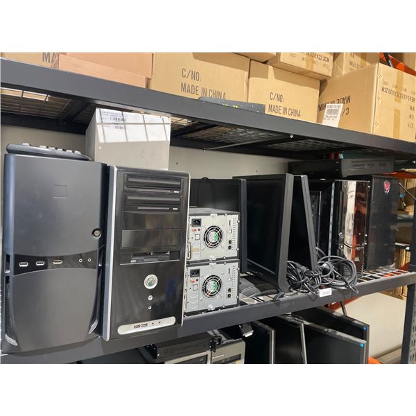 Lot of Assorted Desktop Computer Towers and Monitors