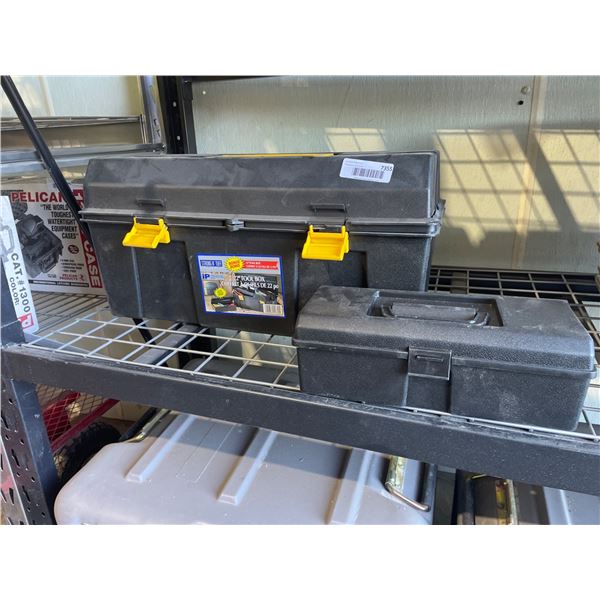 Lot of 2 Tool Storage Boxes with Yellow Latches, One Large and One Small