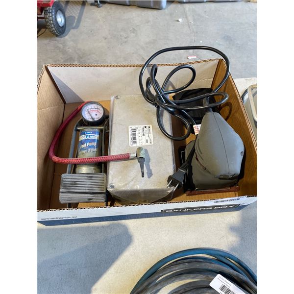 Lot of Assorted Air Compressor and Automotive Accessories with Pressure Gauge and Cables