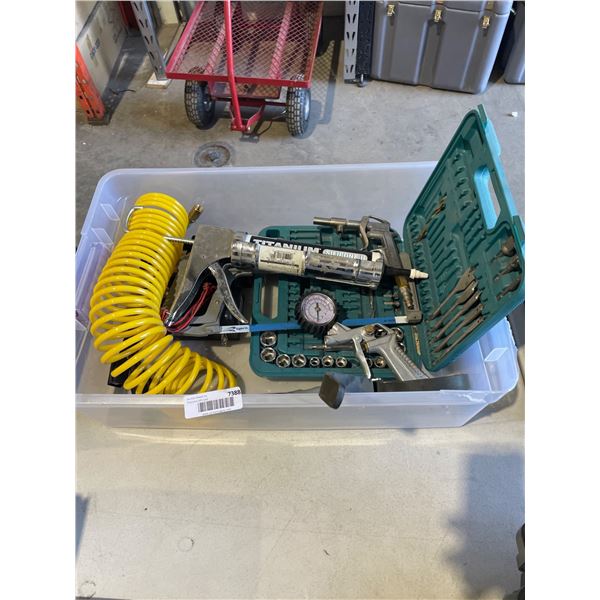Lot of AssortedÂ Air Tool Kit with Accessories, Including Drill Bits and Hoses
