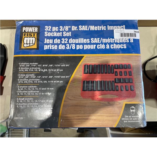 Power Fist 32 Pc 3/8 In. Drive SAE/Metric Impact Socket Set