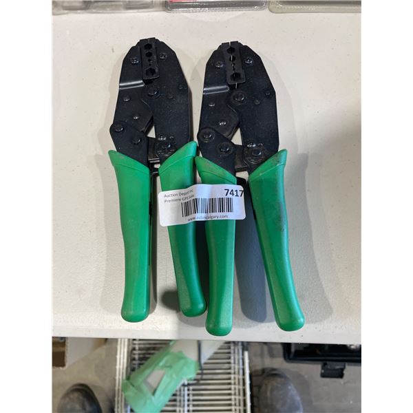 Lot of 2 Green-Handled Crimping Tools with Black Heads