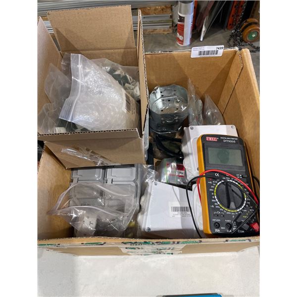 Lot of Assorted Electrical Components, Enclosures, Multimeter, and Cable Tracer