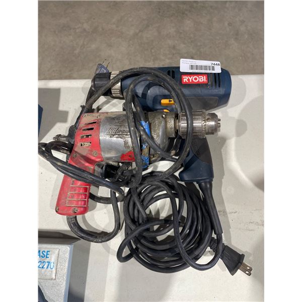 Lot of 2 Ryobi Power Drill and Milwaukee Power Drill Bundle