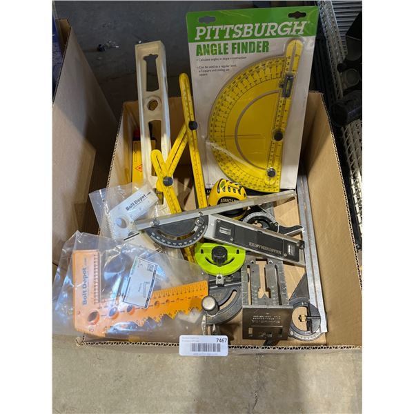 Lot of AssortedÂ Measuring Tools Including Pittsburgh Angle Finder and Assorted Items