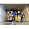 Image 1 : Storage Bin Containing Assorted Paints, Sprays, and Chemicals