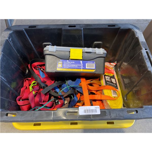 DuraBuilt Heavy-Duty Storage Bin with Tool Case and Various Tie-Down Straps