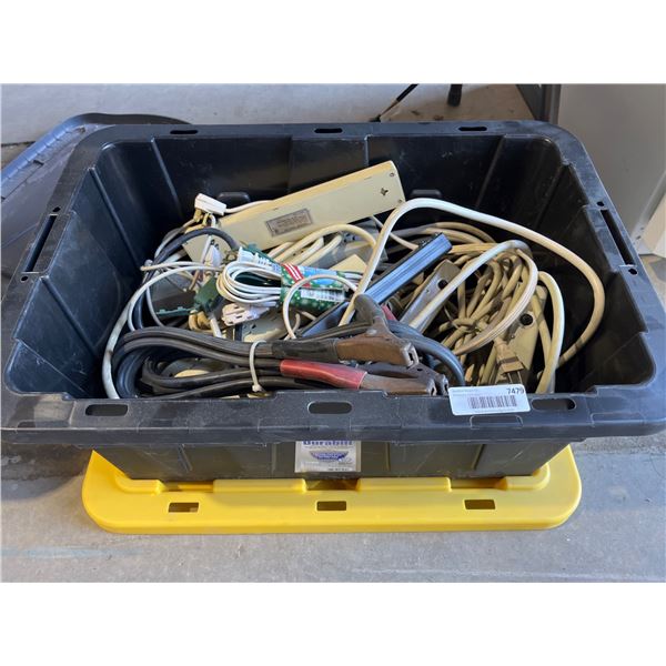 Durabilt Bin with Electrical Cables, Power Strips, and Connectors