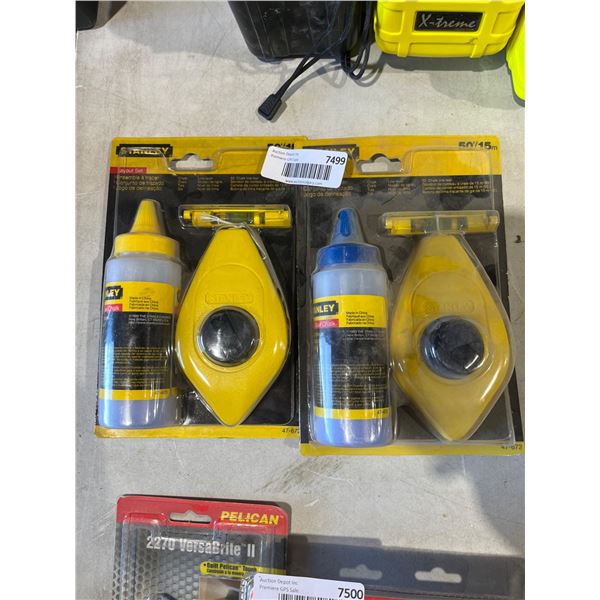 Lot of 2 Stanley Chalk Line Sets 47-443 and 47-443B with Blue and Yellow Chalks