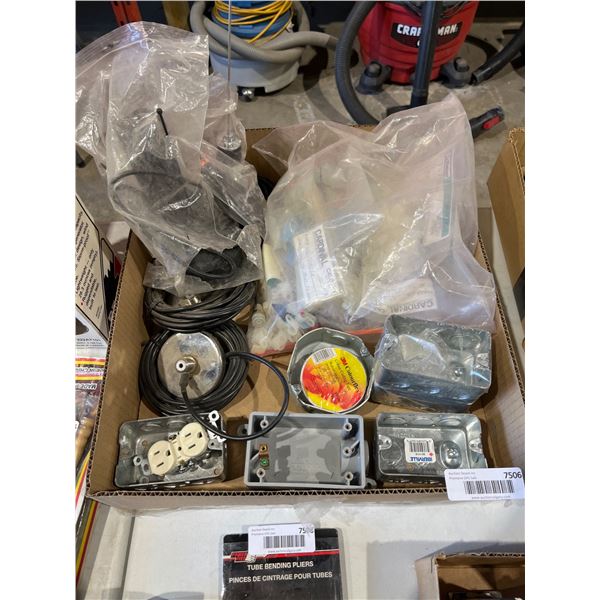 Lot of Assorted Electrical Components Including Wiring, Receptacles, and Outlet Boxes