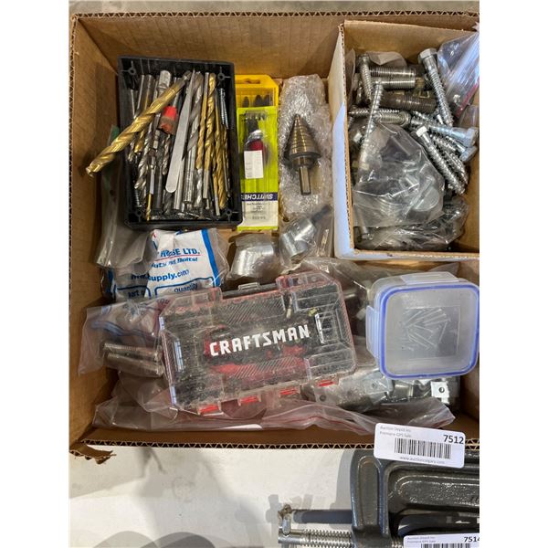 Lot of AssortedÂ Hardware Tools Including Drill Bits and Craftsman Set