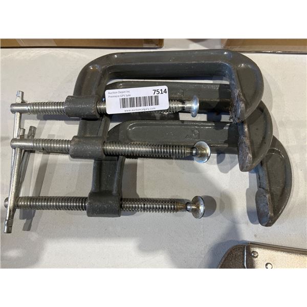 Lot of 3 Metal 5in C-Clamps With Screw Mechanisms