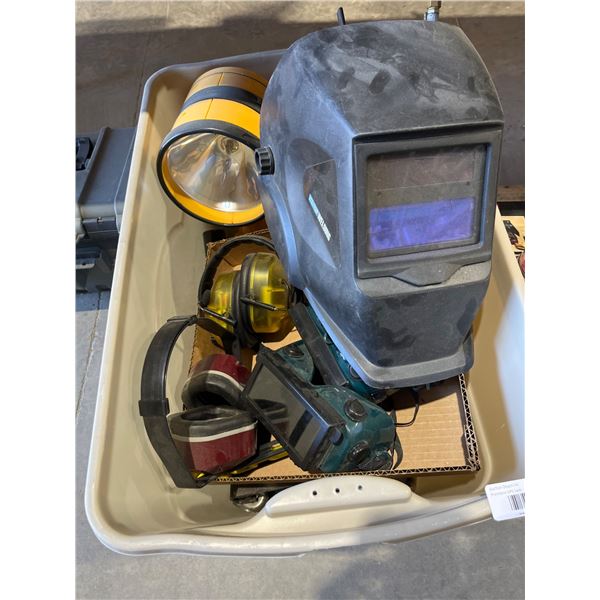 Lot of AssortedÂ Welding Helmet, Flashlight, and Protective Gear