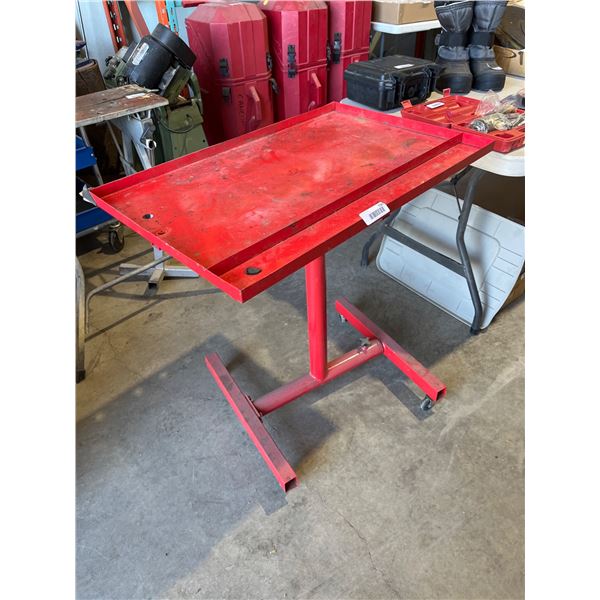 Adjustable Rolling Red Mechanicâ€™s Tray Table with Swivel Casters
