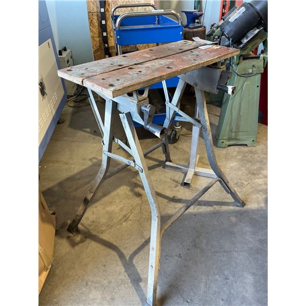 Adjustable Workbench with Metal Frame and Wooden Top